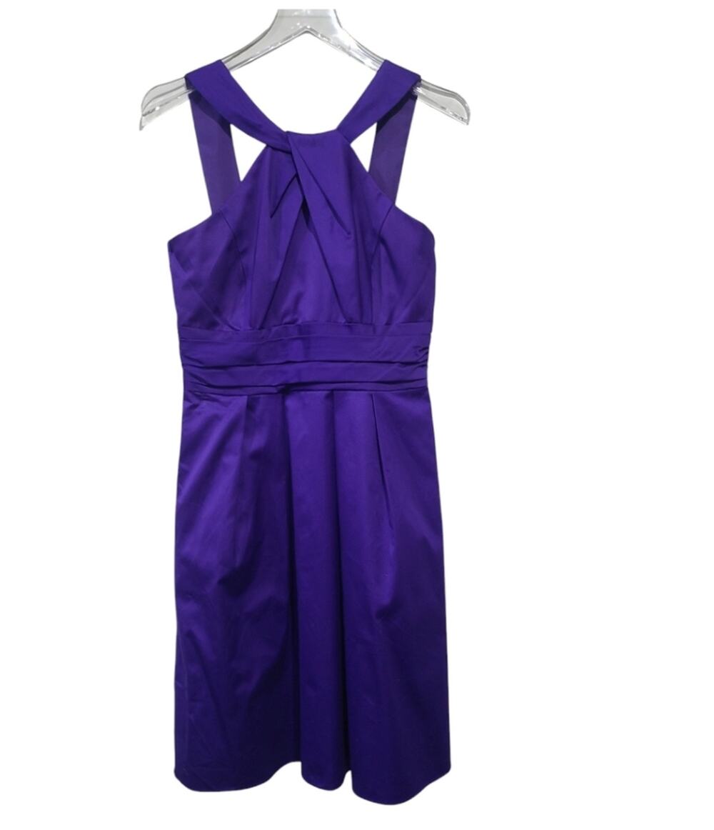 Davids Bridal SZ 6 Regency Dress POCKETS Purple Lapis Sateen Cotton Short NEW